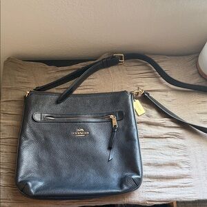 Coach Black Leather Shoulder Bag with Gold Details